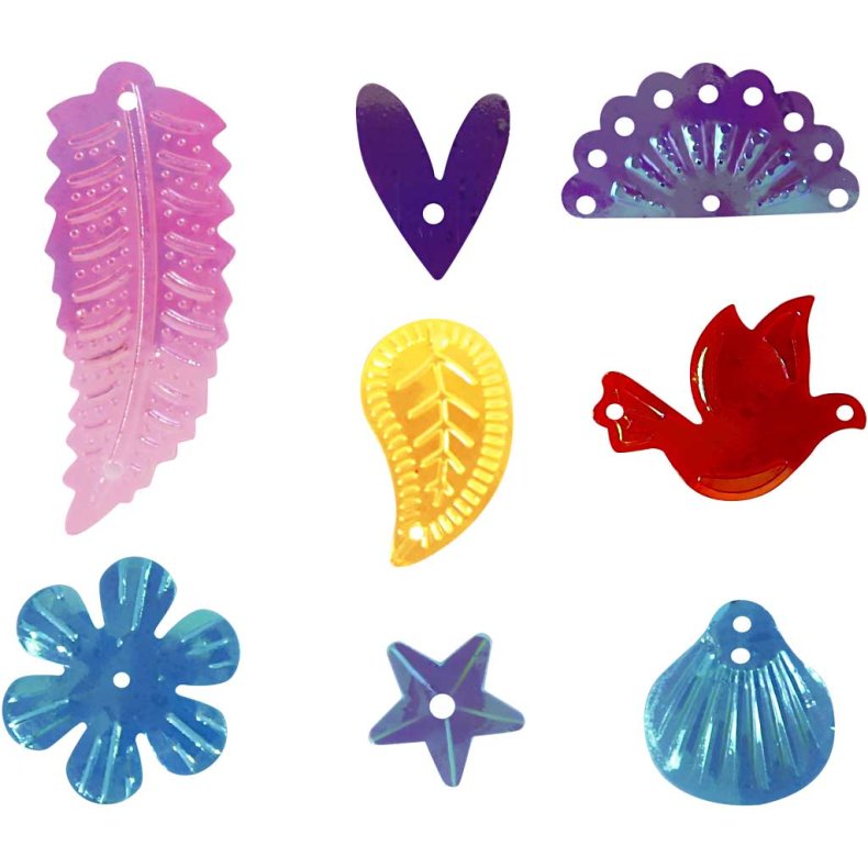 Pailletter, str. 15-45 mm, perlemorsfarver, 30 g/ 1 pk.