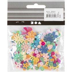 Pailletter, str. 6-20 mm, ca. 390 stk., pastelfarver, 10 g/ 1 pk.