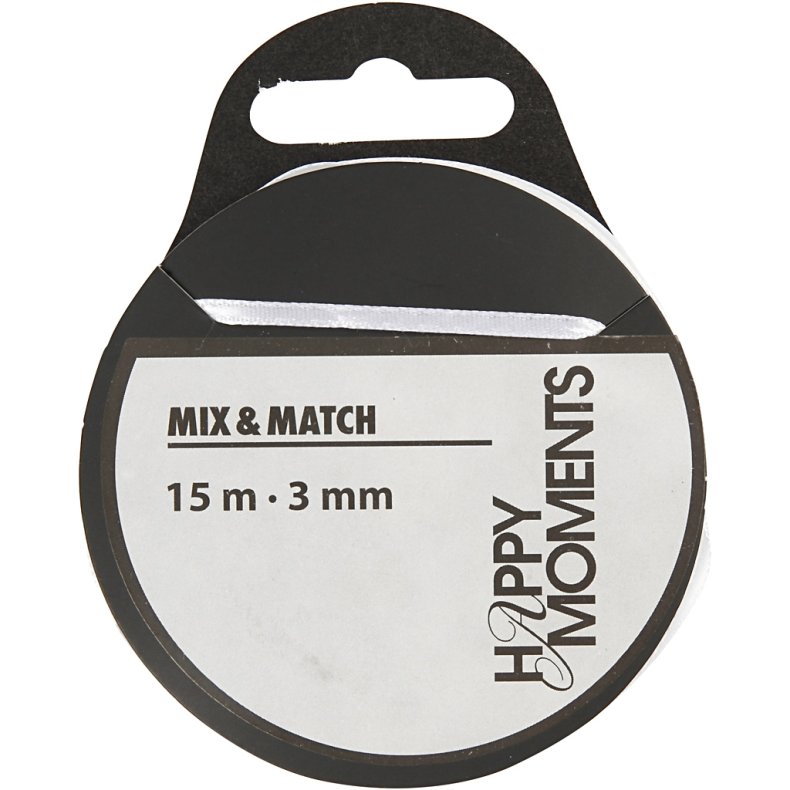 Satinb&aring;nd, B: 3 mm, hvid, 15 m/ 1 rl.