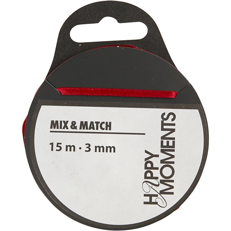 Satinb&aring;nd, B: 3 mm, vinr&oslash;d, 15 m/ 1 rl.