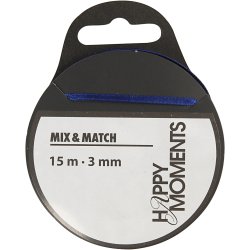 Satinb&aring;nd, B: 3 mm, m&oslash;rk bl&aring;, 15 m/ 1 rl.