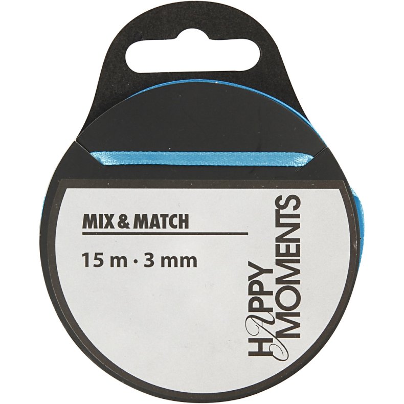 Satinb&aring;nd, B: 3 mm, lysebl&aring;, 15 m/ 1 rl.