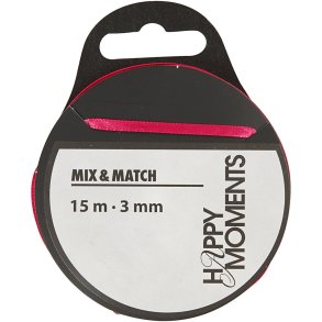 Satinbånd, B: 3 mm, pink, 15 m/ 1 rl.