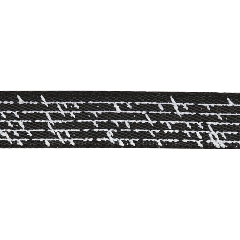 Satinb&aring;nd med print, B: 10 mm, sort, 8 m/ 1 rl.