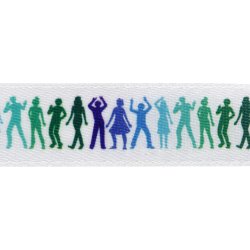 Satinb&aring;nd med print, B: 15 mm, lysebl&aring;, 6 m/ 1 rl.