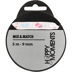 Dekorationsb&aring;nd, B: 9 mm, rosa, 5 m/ 1 rl.