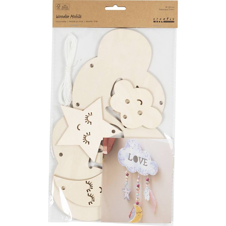 Mobile i tr&aelig;, Nattehimmel, B: 28 cm, tykkelse 3 mm, 1 stk./ 1 pk.