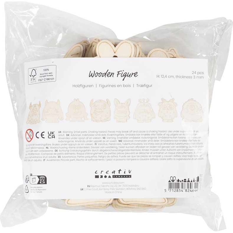Tr&aelig;figur, Monstre, H: 12,4 cm, tykkelse 3 mm, 24 stk./ 1 pk.