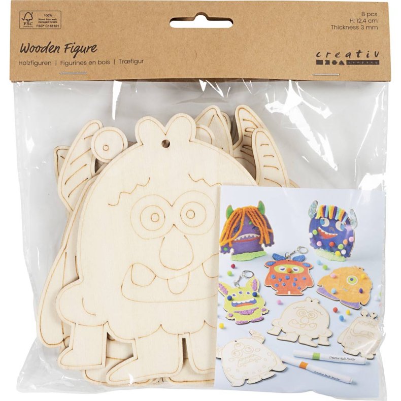 Tr&aelig;figur, Monstre, H: 12,4 cm, tykkelse 3 mm, 8 stk./ 1 pk.