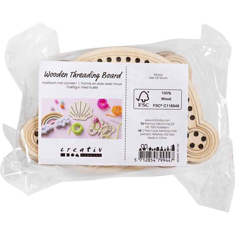 Tr&aelig;figur med huller, Regnbue, musling, sommerfugl, str. 7,5-13 cm, 24 stk./ 1 pk.