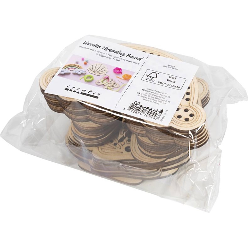 Tr&aelig;figur med huller, Regnbue, musling, sommerfugl, str. 7,5-13 cm, 24 stk./ 1 pk.