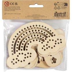 Tr&aelig;figur med huller, Regnbue, musling, sommerfugl, str. 7,5-13 cm, 6 stk./ 1 pk.