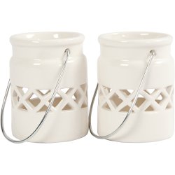 Lanterne, H: 8 cm, diam. 6,2 cm, hvid, 2 stk./ 1 pk.
