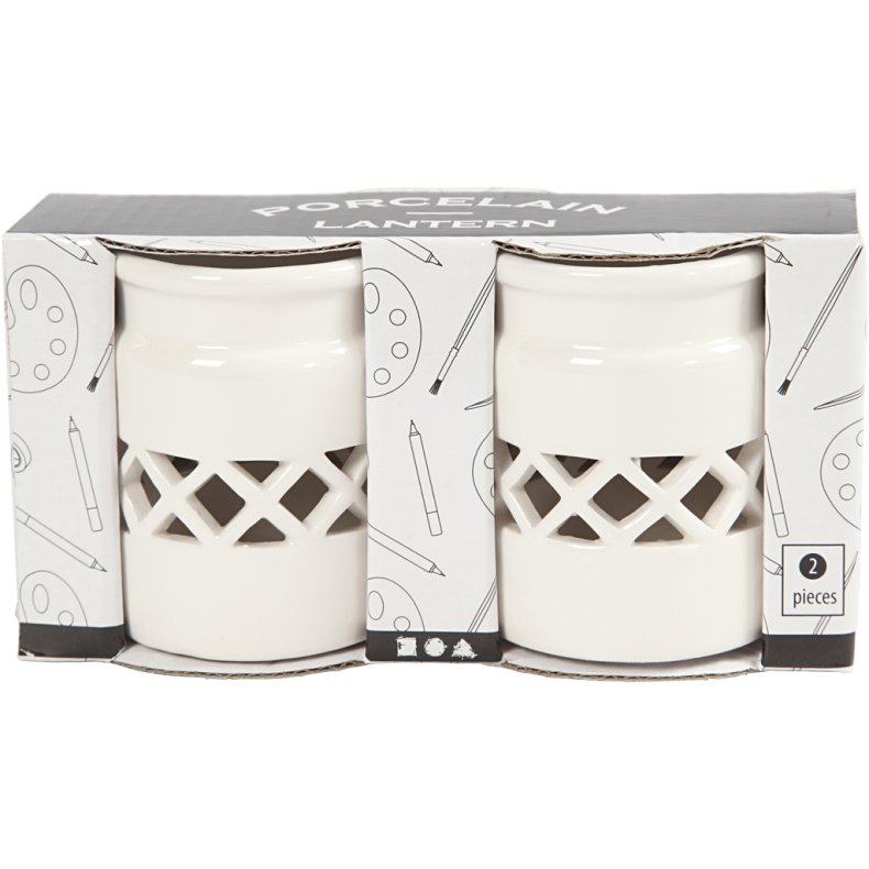Lanterne, H: 8 cm, diam. 6,2 cm, hvid, 2 stk./ 1 pk.