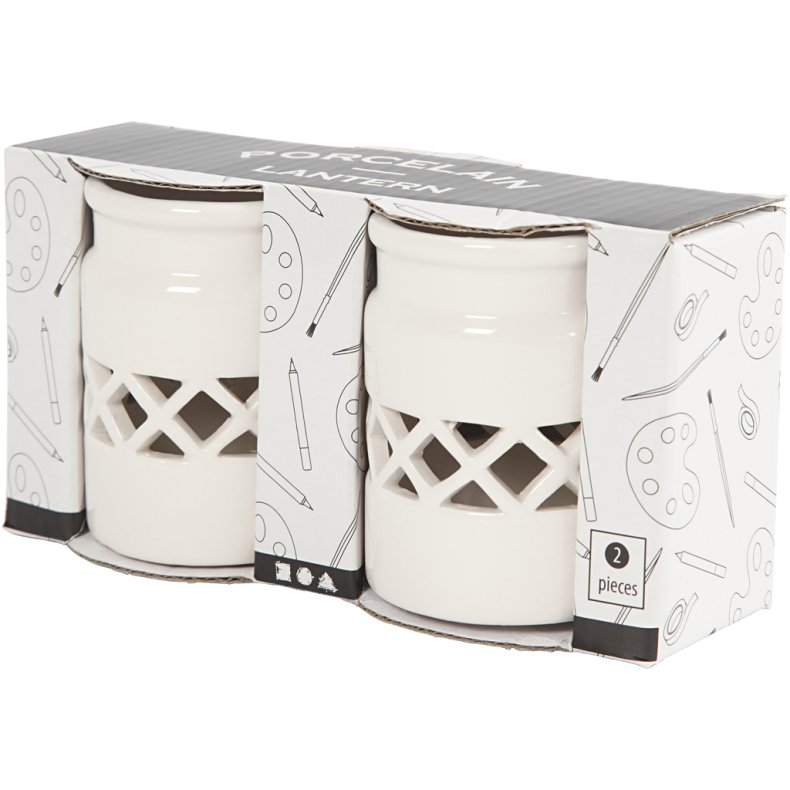 Lanterne, H: 8 cm, diam. 6,2 cm, hvid, 2 stk./ 1 pk.