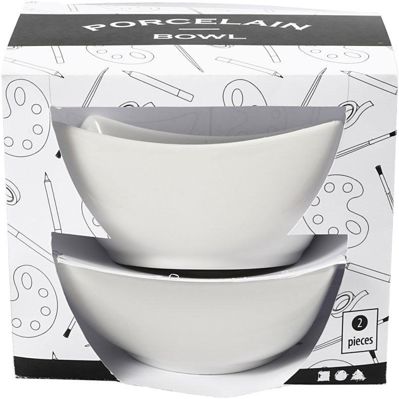 Sk&aring;l, H: 4,5 cm, diam. 10 cm, hvid, 2 stk./ 1 pk.