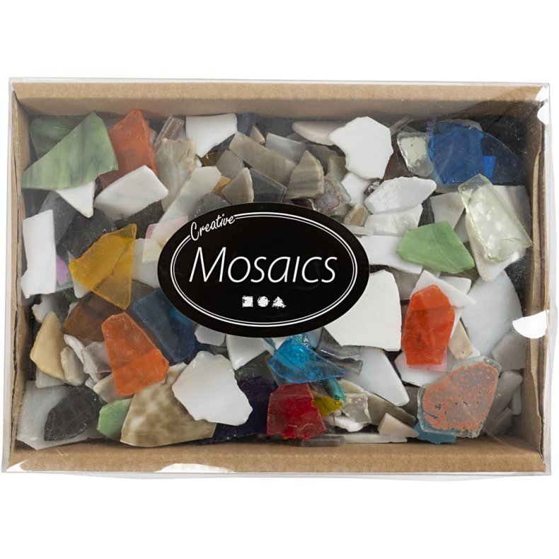 Mosaik, str. 8-20 mm, tykkelse 2-3 mm, Indhold kan variere, ass. farver, 2 kg/ 1 pk.