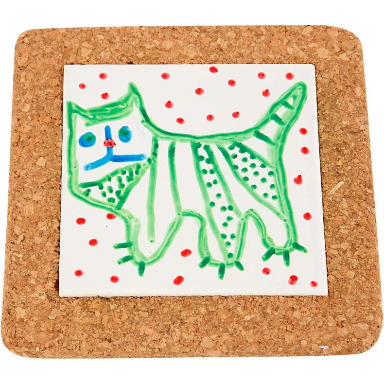 Bordsk&aring;ner med korkramme, str. 15,5x15,5x1 cm, hvid, 10 stk./ 1 pk.