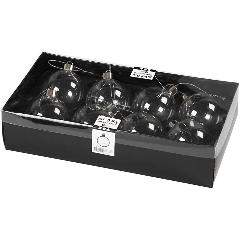 Glaskugle, H: 6,9 cm, diam. 5,9 cm, transparent, 8 stk./ 1 pk.