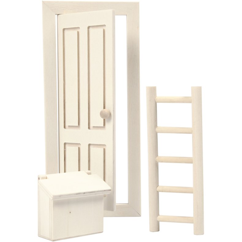D&oslash;r, postkasse og stige, str. 8x18 cm, 1 s&aelig;t