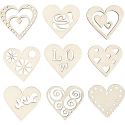 Tr&aelig;pynt, hjerte, str. 28 mm, tykkelse 2 mm, 45 stk./ 1 pk.