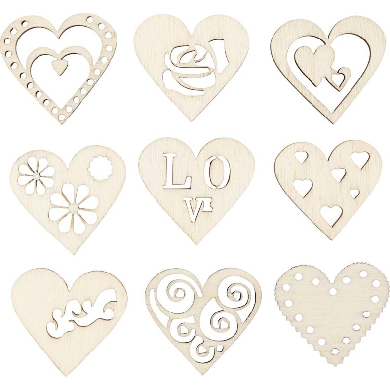 Tr&aelig;pynt, hjerte, str. 28 mm, tykkelse 2 mm, 45 stk./ 1 pk.