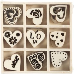 Tr&aelig;pynt, hjerte, str. 28 mm, tykkelse 2 mm, 45 stk./ 1 pk.