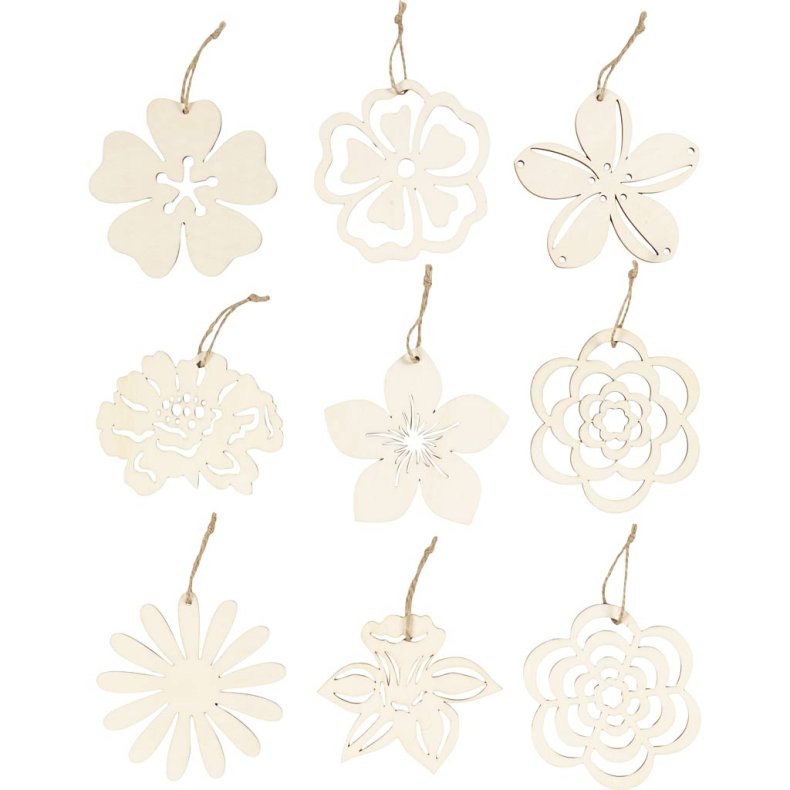 Tr&aelig;oph&aelig;ng, blomster, diam. 100 mm, tykkelse 3 mm, 90 stk./ 1 pk.