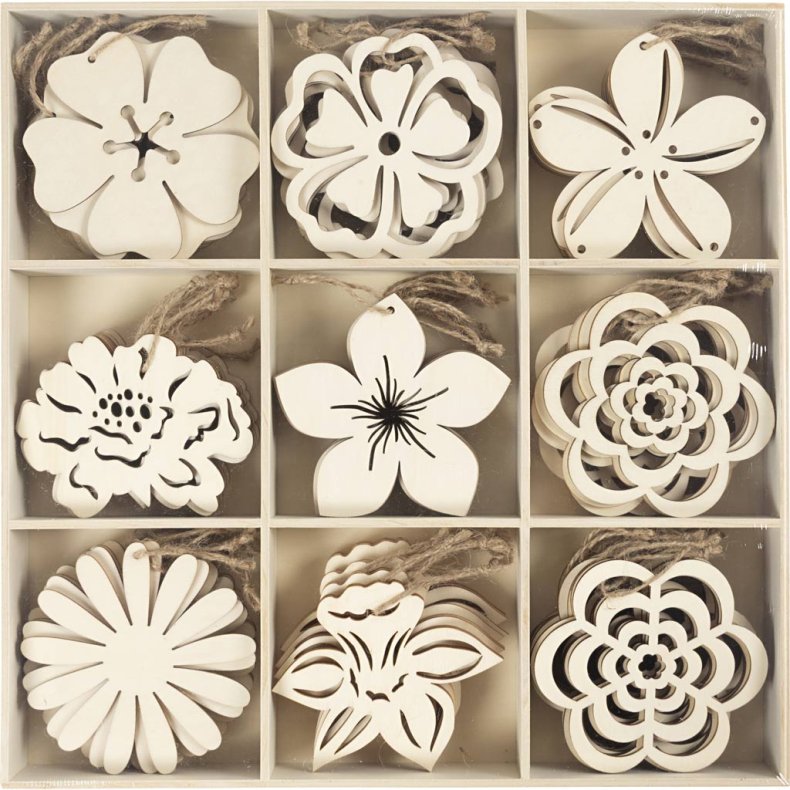 Tr&aelig;oph&aelig;ng, blomster, diam. 100 mm, tykkelse 3 mm, 90 stk./ 1 pk.