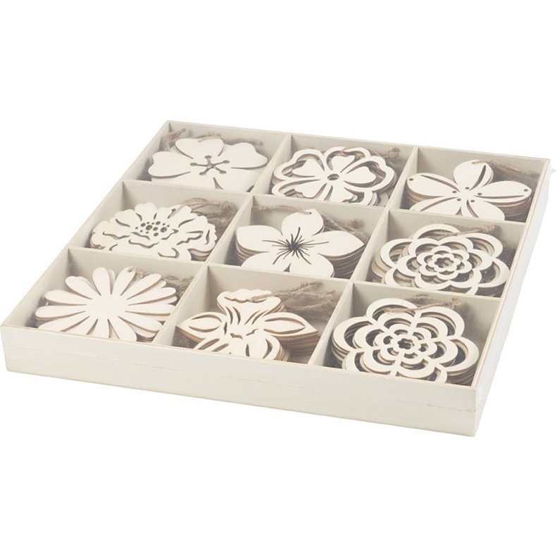 Tr&aelig;oph&aelig;ng, blomster, diam. 100 mm, tykkelse 3 mm, 90 stk./ 1 pk.