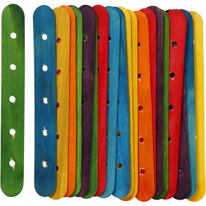 Konstruktionspinde, L: 15 cm, B: 1,8 cm, hulstr. 4 mm, ass. farver, 20 ass./ 1 pk.