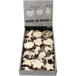 N&oslash;gleringe med tr&aelig;skilt, str. 7x7 cm, tykkelse 3 mm, 128 stk./ 1 pk.