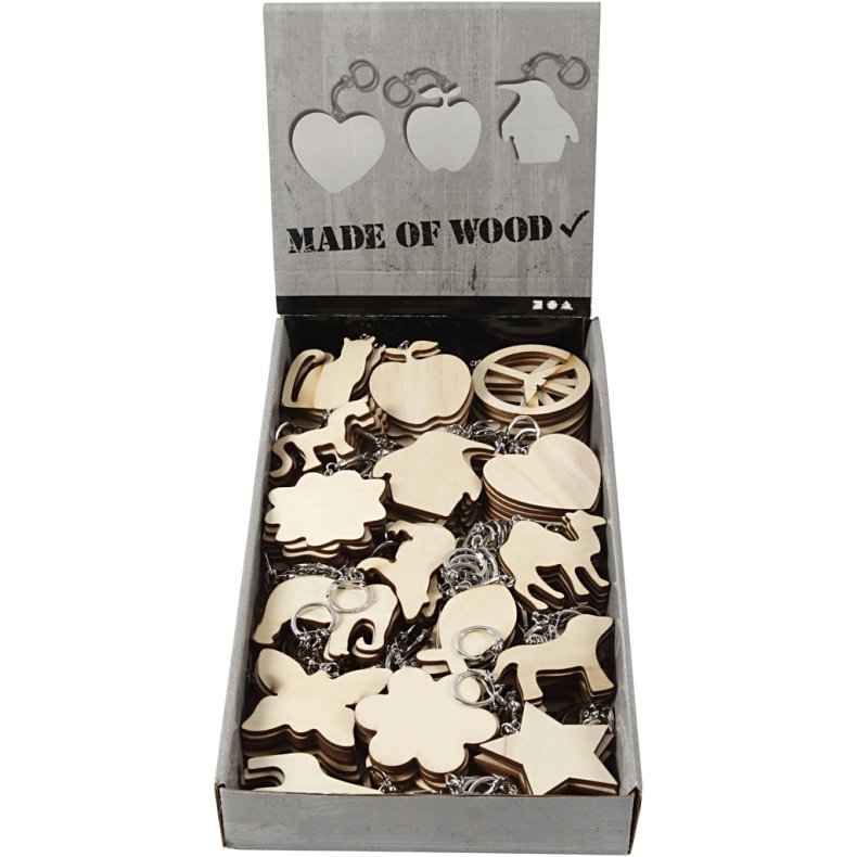 N&oslash;gleringe med tr&aelig;skilt, str. 7x7 cm, tykkelse 3 mm, 128 stk./ 1 pk.