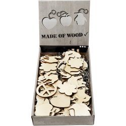 N&oslash;gleringe med tr&aelig;skilt, str. 7x7 cm, tykkelse 3 mm, 128 stk./ 1 pk.