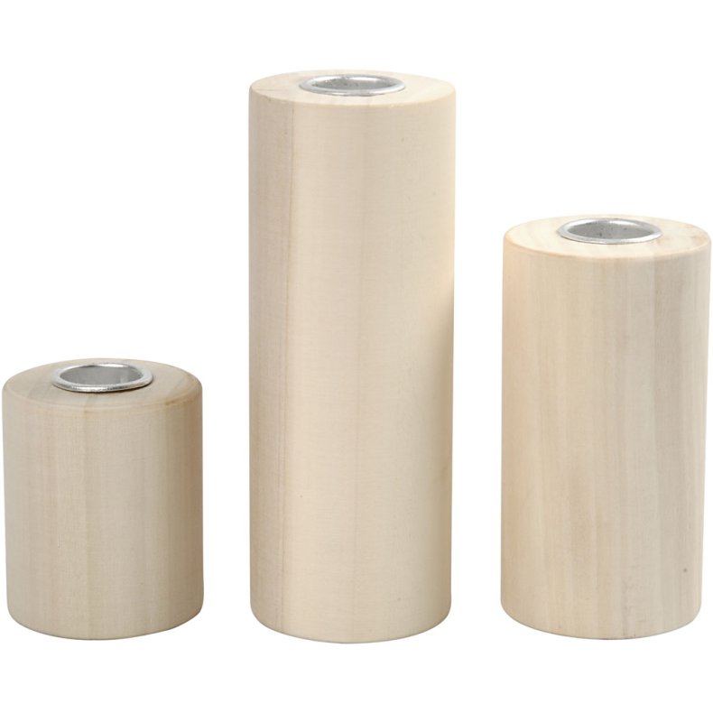Lysestager, H: 14,5+9+6,5 cm, hulstr. 2,3 cm, 3 stk./ 1 pk.