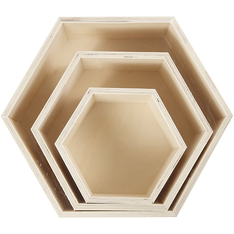 Bogkasser, sekskantet, H: 14,8+19+24,2 cm, D: 10 cm, 3 stk./ 1 s&aelig;t