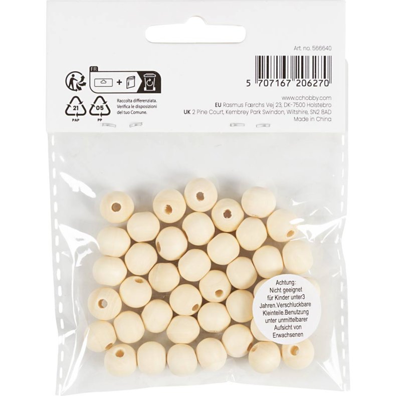 Tr&aelig;perle, diam. 10 mm, hulstr. 2,5 mm, 40 stk./ 1 pk.