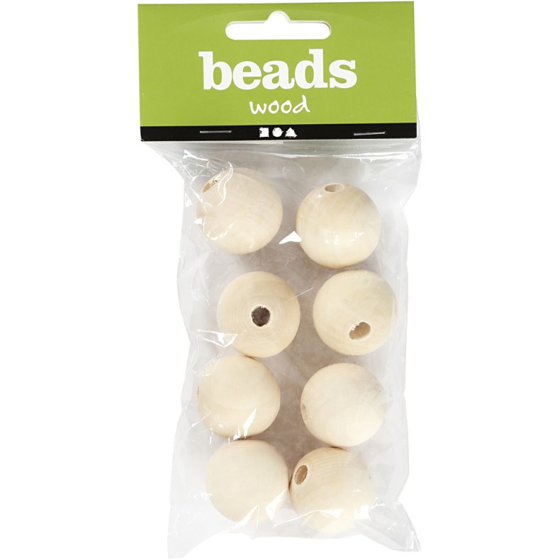 Tr&aelig;perle, diam. 25 mm, hulstr. 4,5 mm, 8 stk./ 1 pk.