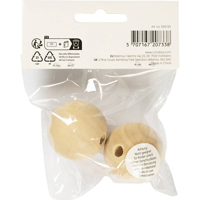 Tr&aelig;perle, diam. 35 mm, hulstr. 6 mm, 2 stk./ 1 pk.