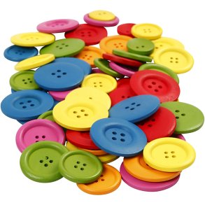 Træknapper, diam. 25-40 mm, 2-4 huller, ass. farver, 144 stk./ 1 pk.