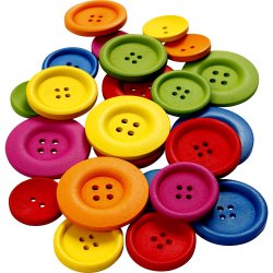 Tr&aelig;knapper, diam. 25-40 mm, 2-4 huller, ass. farver, 144 stk./ 1 pk.