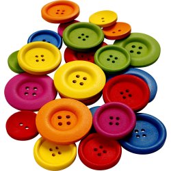 Tr&aelig;knapper, diam. 25-40 mm, 2-4 huller, ass. farver, 144 stk./ 1 pk.