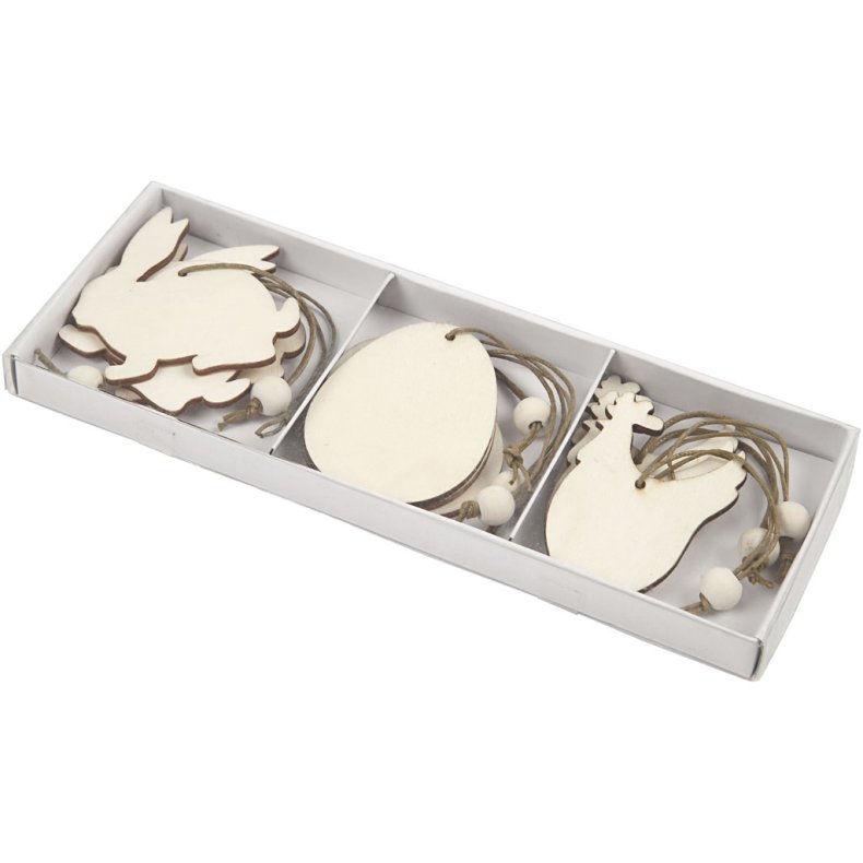 Tr&aelig;oph&aelig;ng, hare, &aelig;g, h&oslash;ne, str. 6 cm, tykkelse 3 mm, 9 stk./ 1 pk.