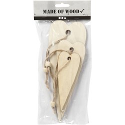 Tr&aelig;oph&aelig;ng, aflangt hjerte, H: 12+16+20 cm, tykkelse 5 mm, 3 stk./ 1 pk.