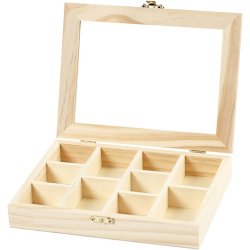 &AElig;ske med glasl&aring;g, str. 15,5x20,5x3,5 cm, hulstr. 4,3x6,6 cm, 1 stk.