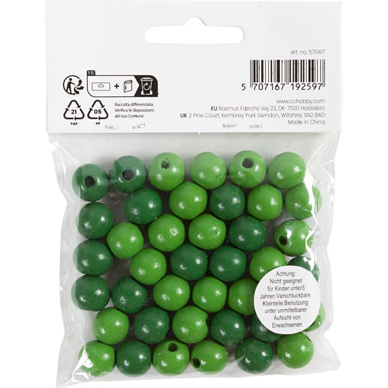 Tr&aelig;perler, diam. 12 mm, hulstr. 3 mm, ca. 40 stk., gr&oslash;n, 22 g/ 1 pk.