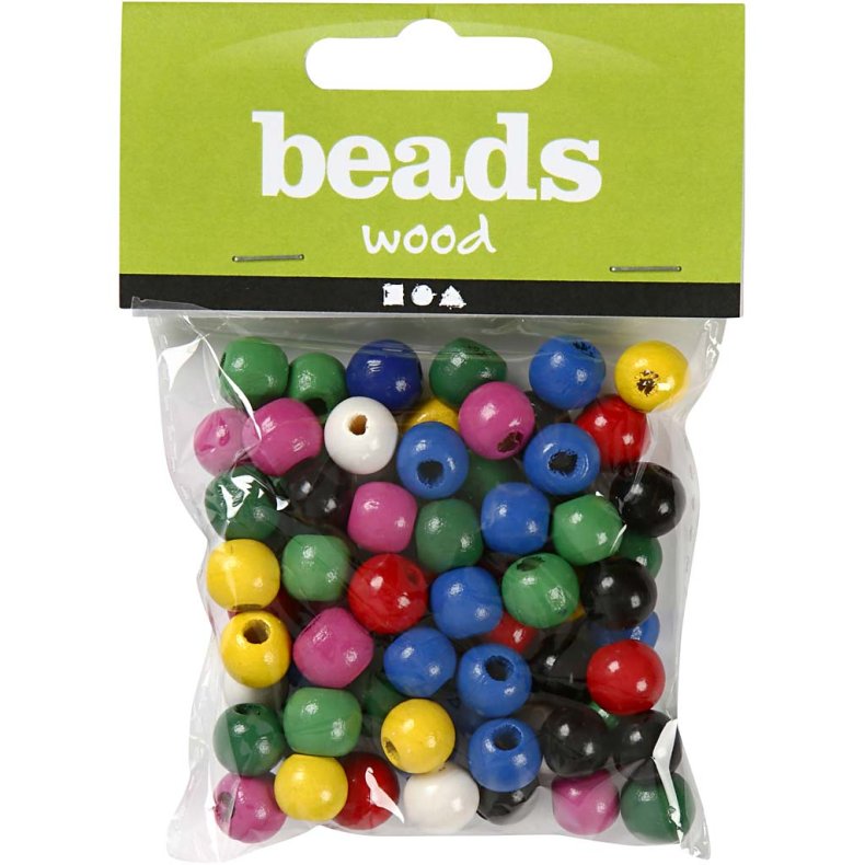 Tr&aelig;perlemix, diam. 12 mm, hulstr. 3 mm, ca. 40 ass., ass. farver, 22 g/ 1 pk.