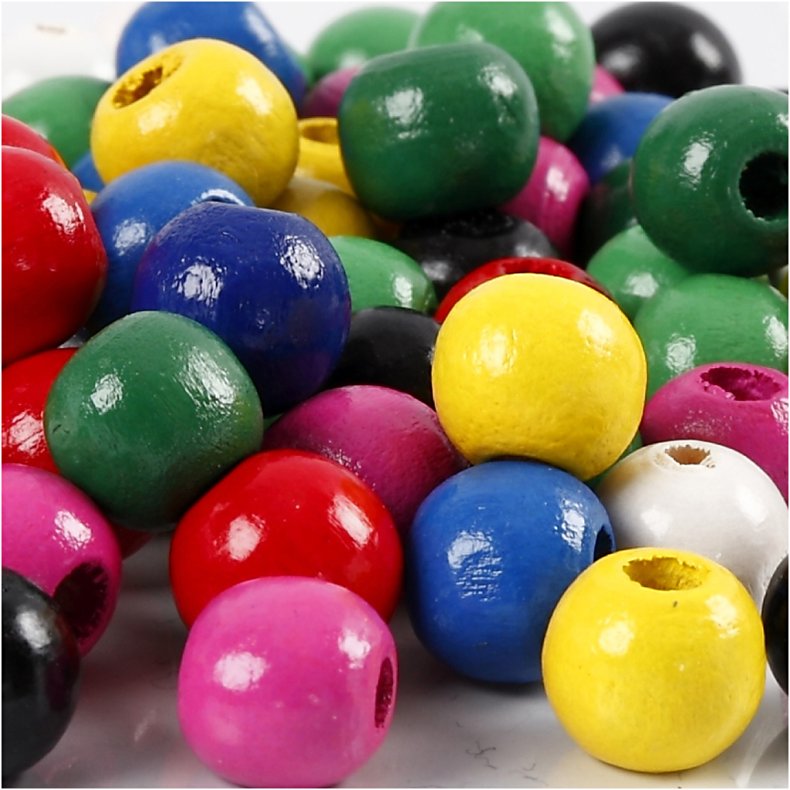 Tr&aelig;perlemix, diam. 12 mm, hulstr. 3 mm, ca. 40 ass., ass. farver, 22 g/ 1 pk.
