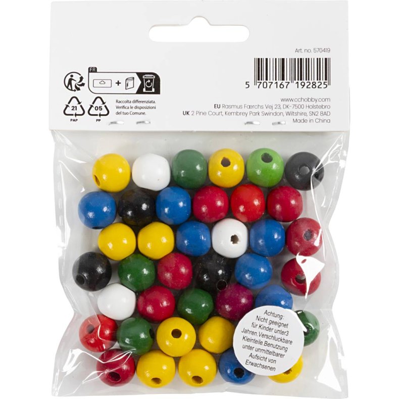 Tr&aelig;perlemix, diam. 12 mm, hulstr. 3 mm, ca. 40 ass., ass. farver, 22 g/ 1 pk.