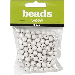 Tr&aelig;perler, diam. 8 mm, hulstr. 2 mm, ca. 80 stk., hvid, 15 g/ 1 pk.